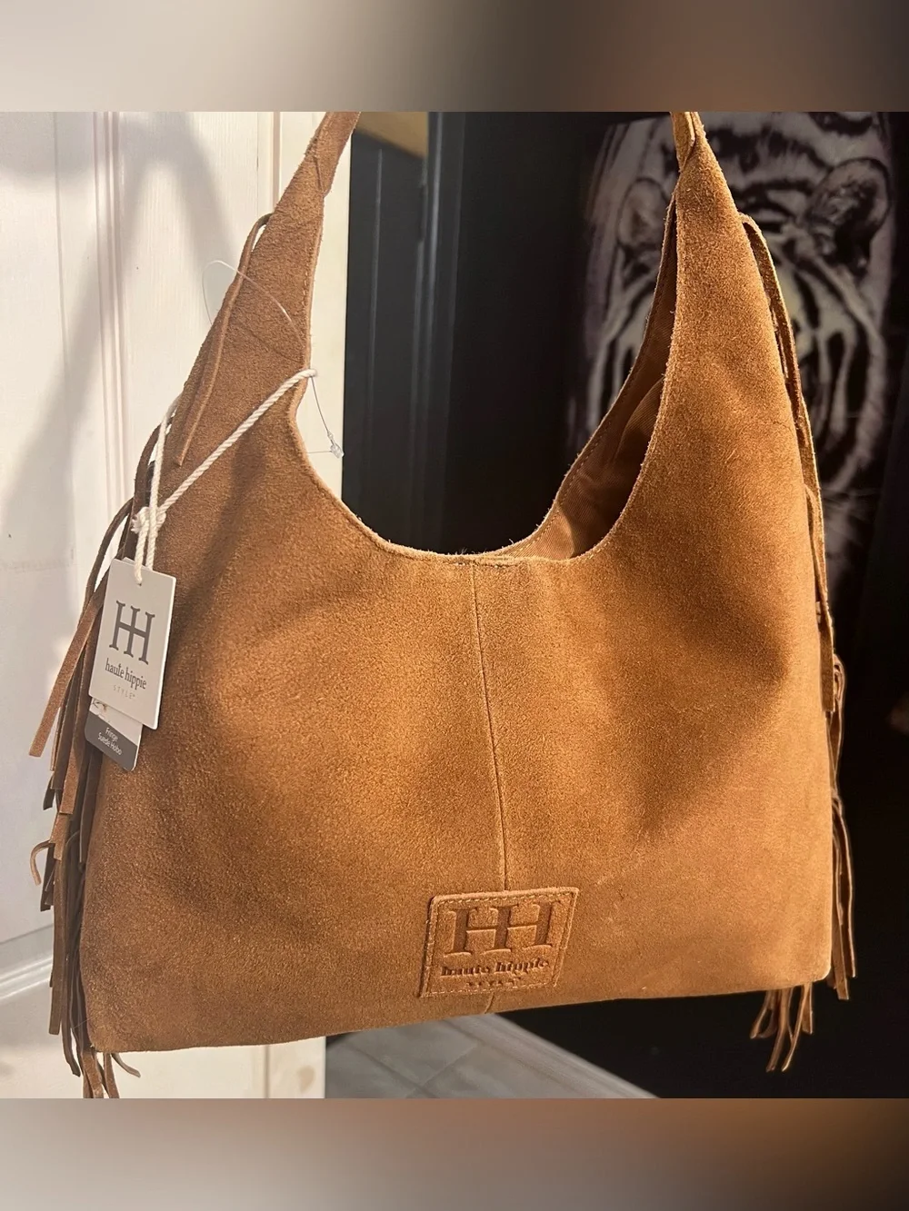 Haute Hippie brown fringed suede hobo bag-NWT